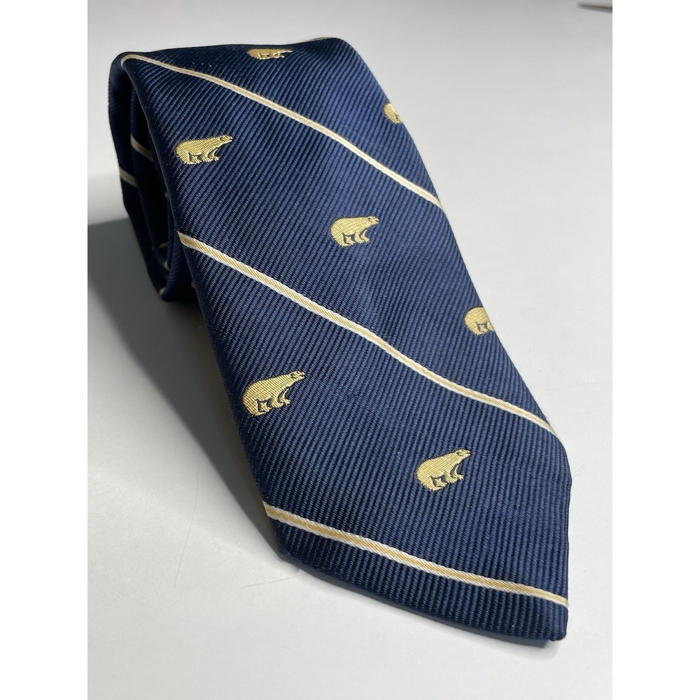 Christian Dior Men’s Silk Repp Tie Blue Polar Bear Paris NYC VTG 80's 56"x 3.25"
